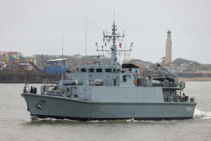 One of the mine-clearing vehicles donated by the United Kingdom to Ukraine