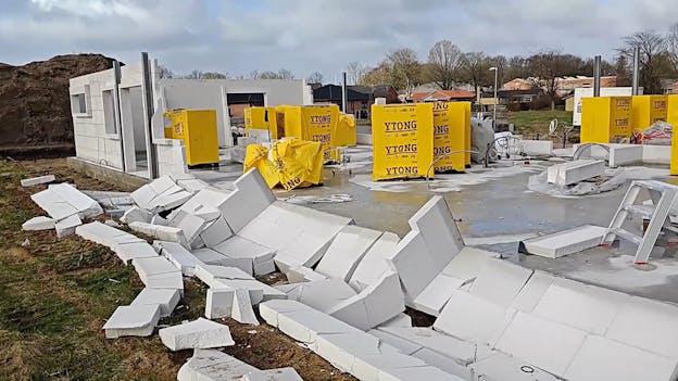 House under construction overturned in the wind