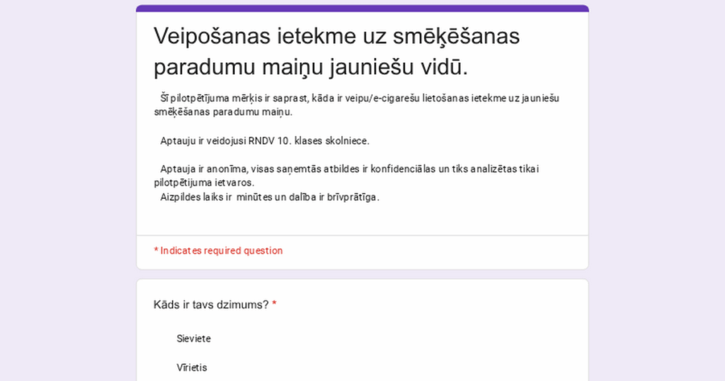 Survey for pilot study Survey for pilot study