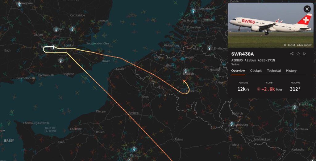 Swiss flight LX325 from London is declaring an emergency over Belgium Swiss flight LX325 from London is declaring an emergency over Belgium