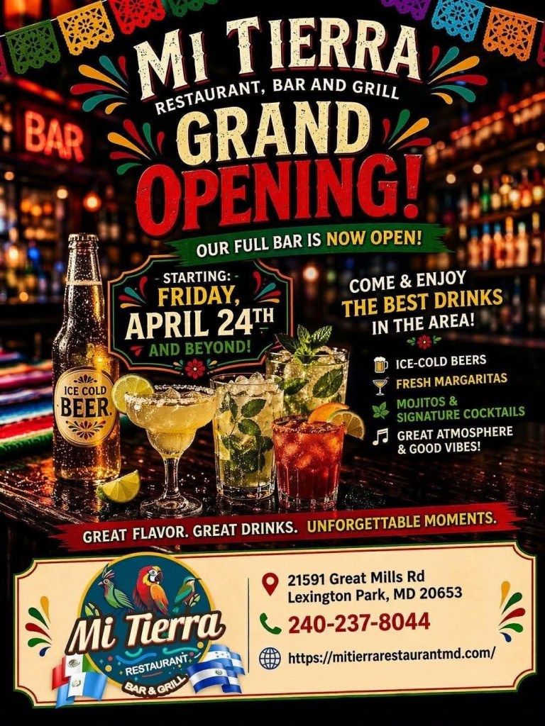 Mi Tierra Restaurant Bar and Grill New Full Bar Grand Opening Event Flyer Lexington Park MD