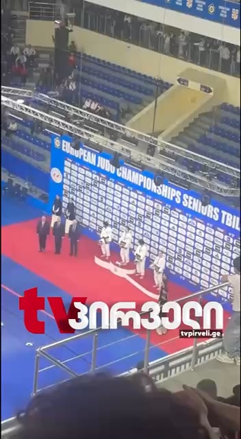 Georgian fans boo the Russian national anthem at the European Judo Championships currently taking place in Tbilisi