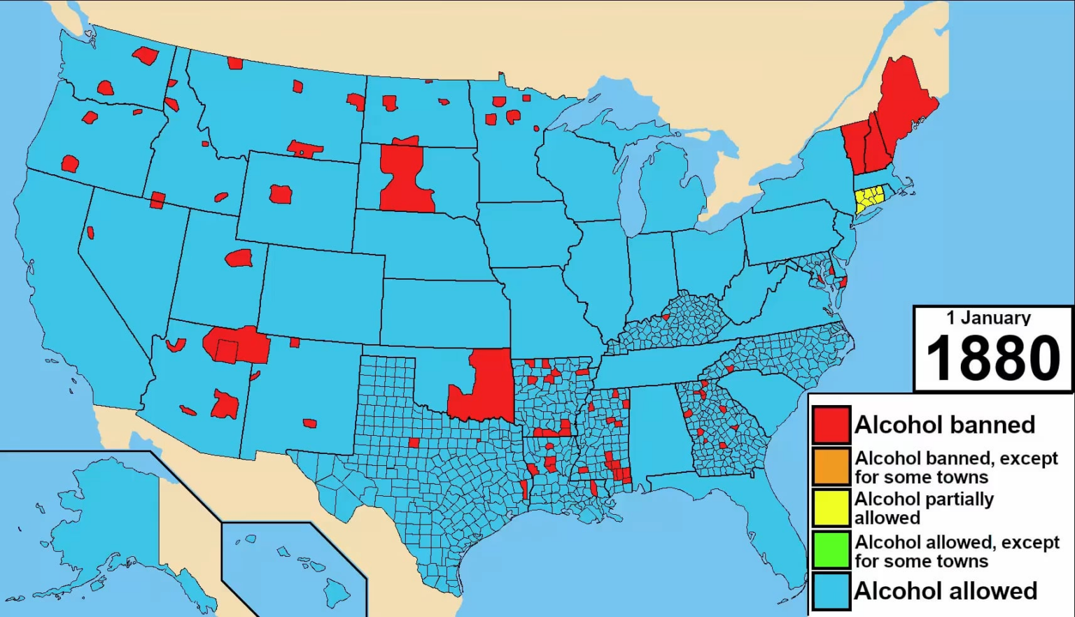 Alcohol prohibition in the USA since 1880