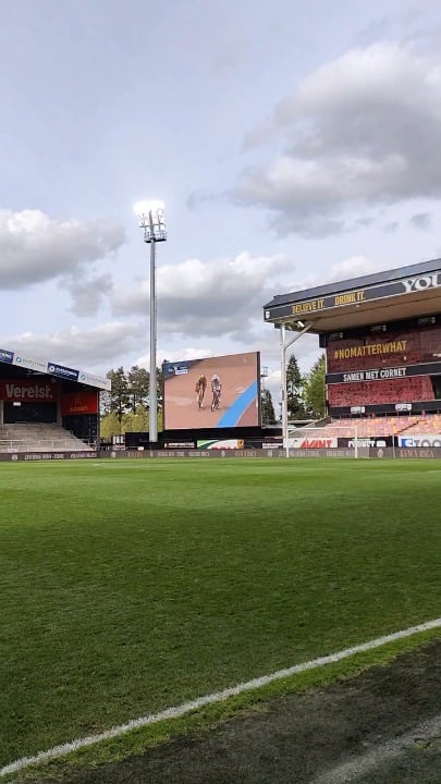 Mechelen fans stayed in the stadium after their match against l'Union Saint Gilloide to celebrate Wout Van Aert's Paris Roubaix win.