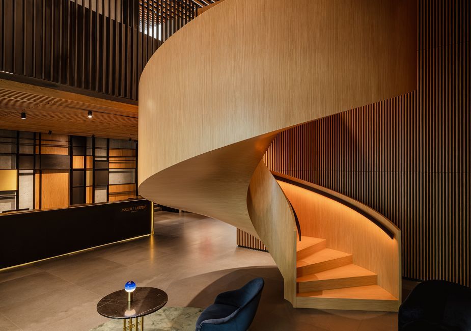 Elegant nobu hotel warsaw lobby with modern japanese minimalism.