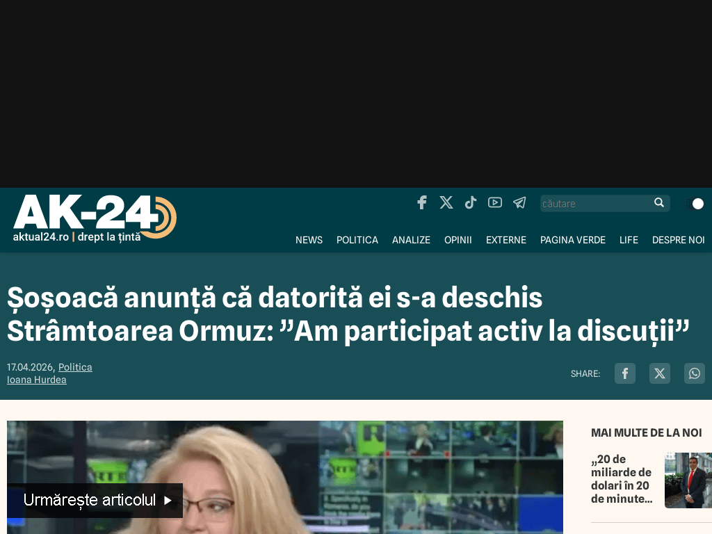 Sosoacă announces that the Strait of Hormuz was opened thanks to her: "I actively participated in the discussions"