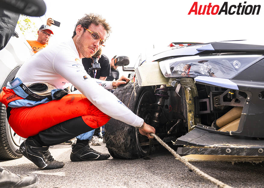 Thierry Neuville with his crashed Hyundai in Croatia