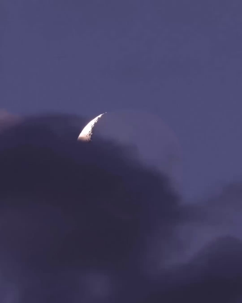 Crescent moon peeking through the Melbourne clouds tonight.