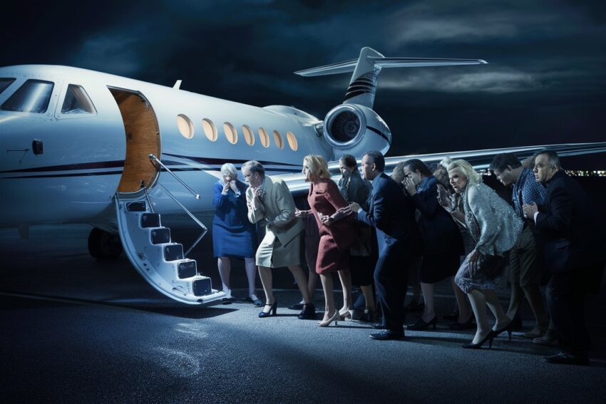 Passengers boarding a private jet for ultra-luxury travel experience.