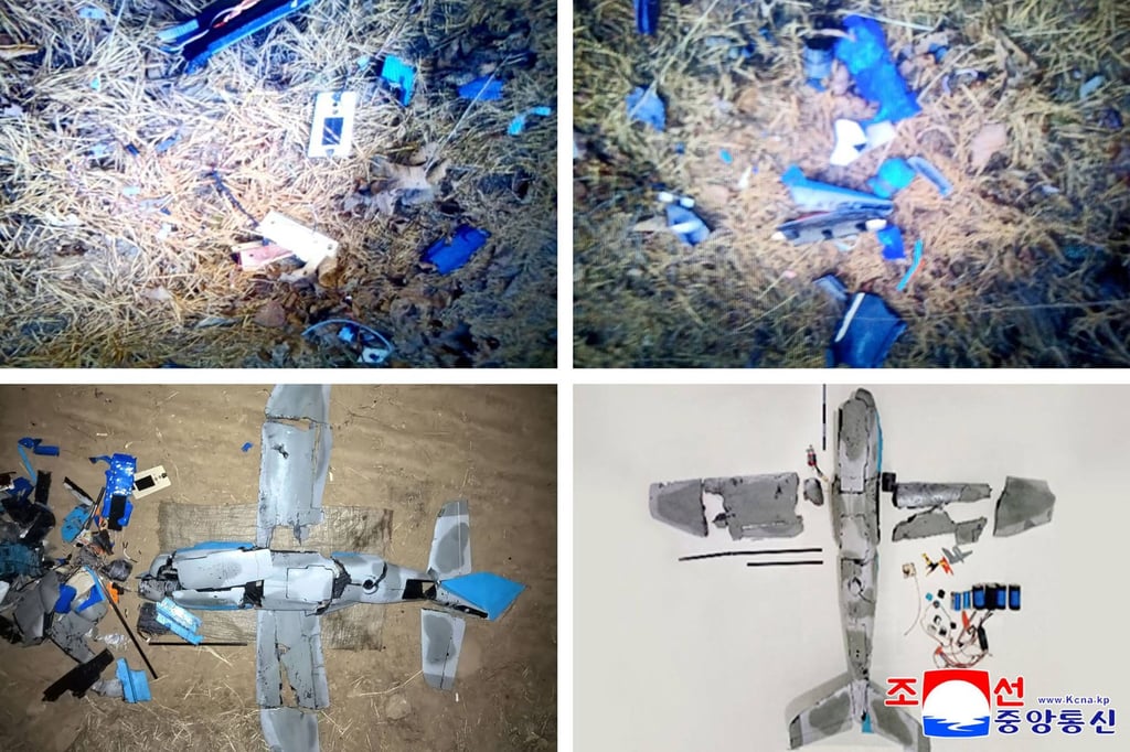 A composite of images taken on January 4 shows wreckage of a drone that North Korea claims originated from South Korea. Photo: KCNA/AFP