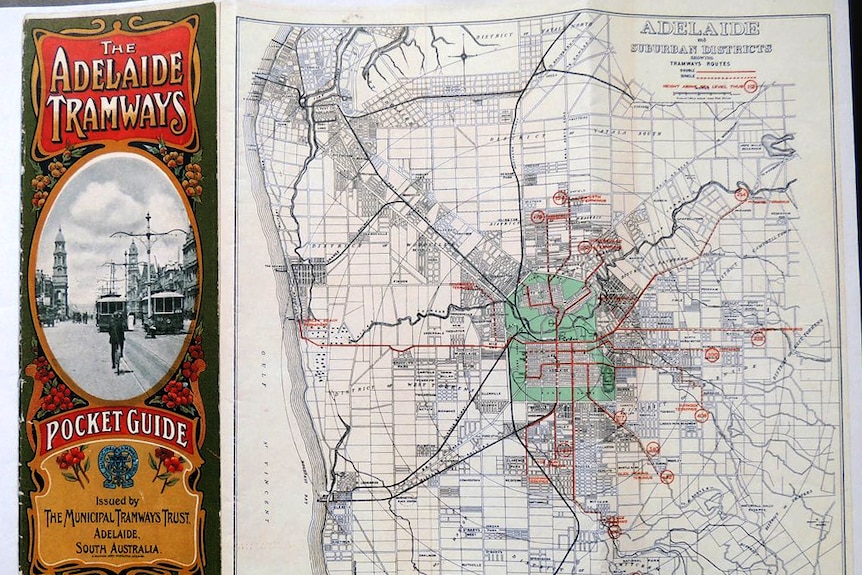 A large map showing Adelaide's historic tram routes.