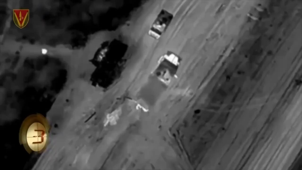 Ukrainian heavy drone operator catches Russian soldiers mid-disembarkation frоm а Ural truck. Reported 4 killed, 14 wounded. April 2026