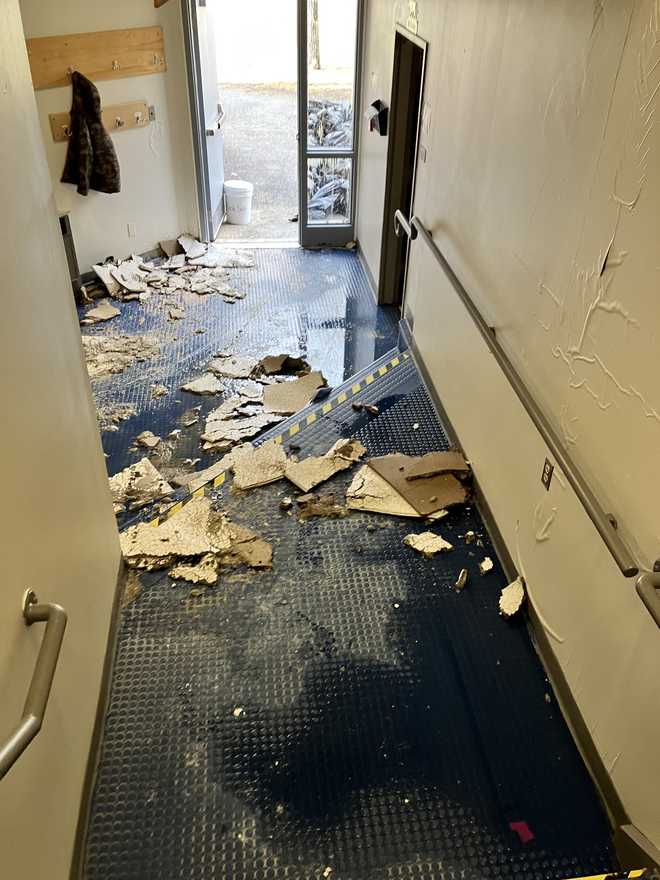 Water damage inside Poland Community School