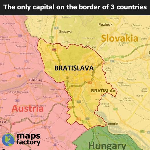 Bratislava is the only capital on the border of 3 countries