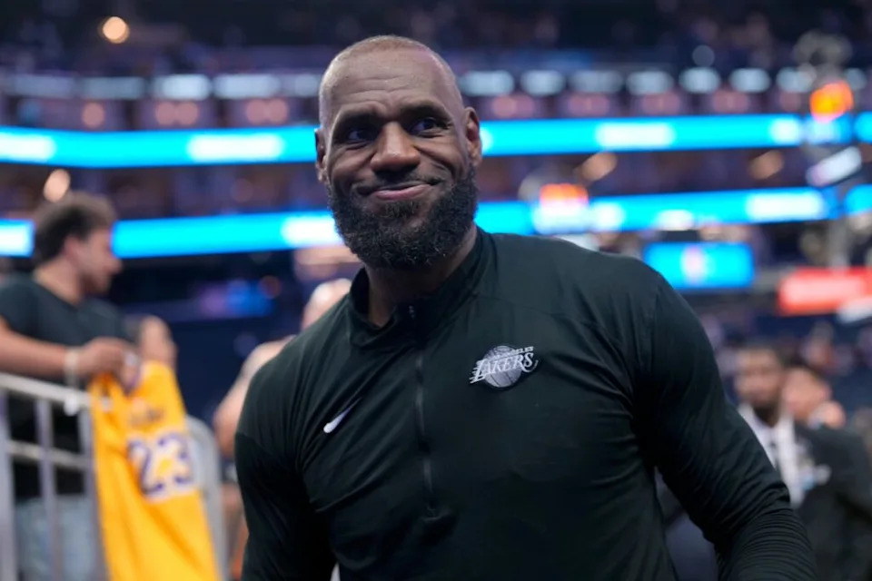Apr 9, 2026; San Francisco, California, USA; Los Angeles Lakers forward LeBron James (23) walks off the court after the game against the Golden State Warriors at the Chase Center. Mandatory Credit: Cary Edmondson-Imagn Images
