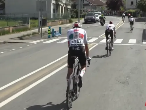 Isaac del Toro got back on his bike after the crash. He would go on to abandon the race a few metres further on.