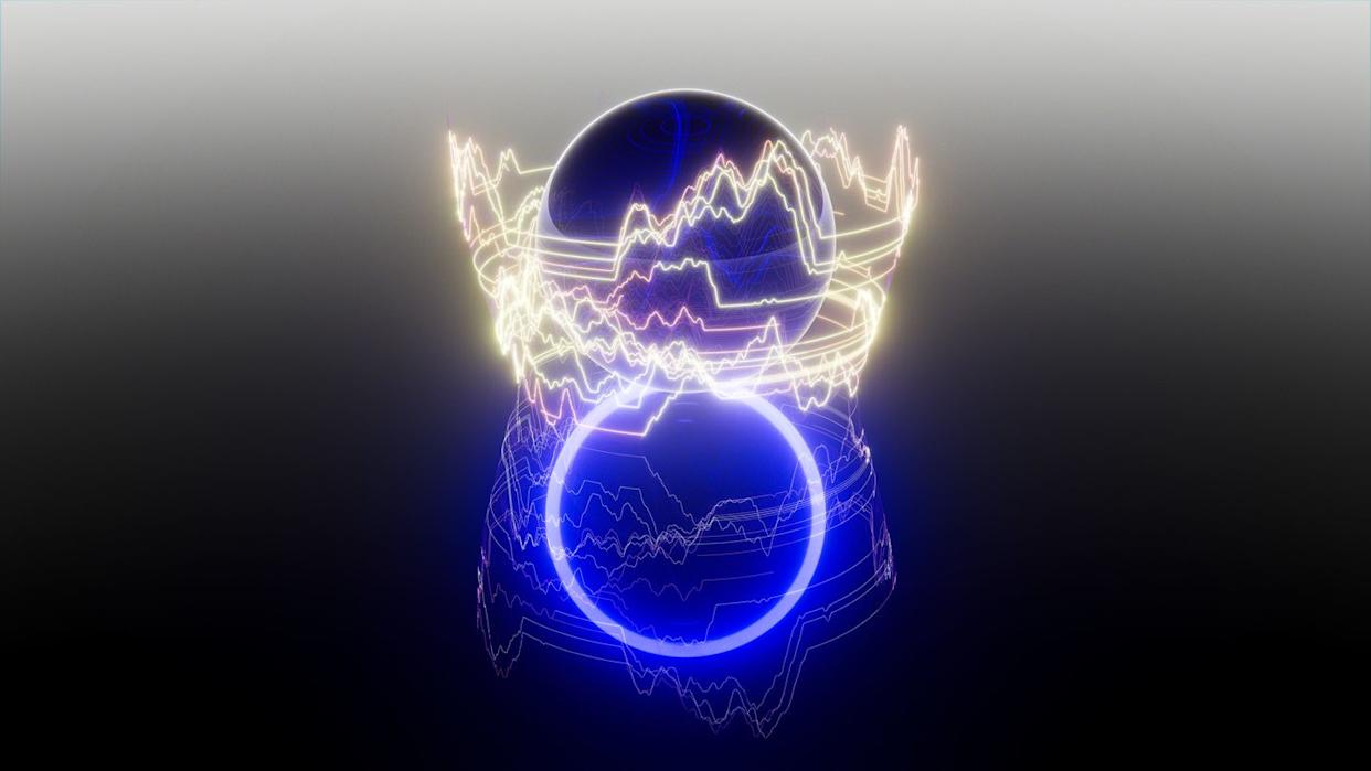 abstract sphere and circle with fluctuating lines creating a futuristic atmosphere