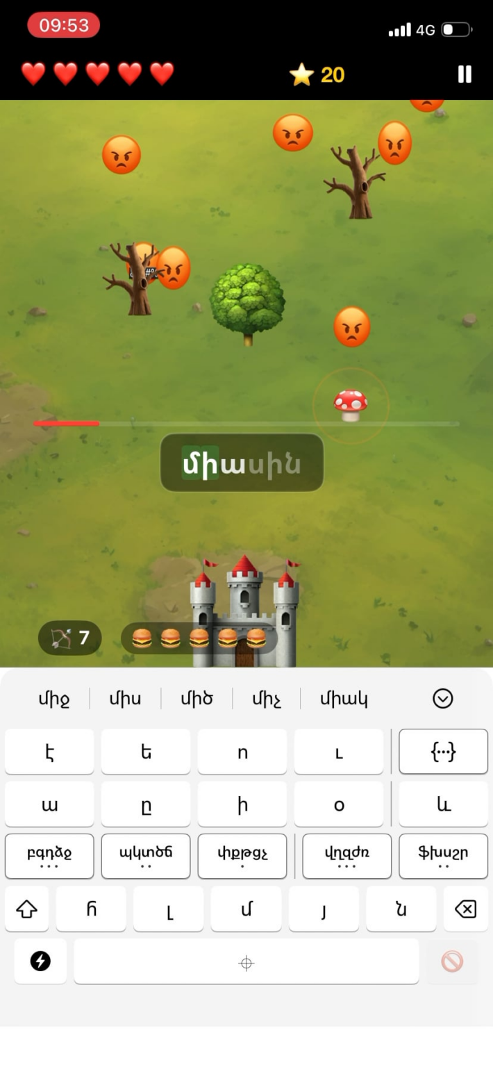 A must have Armenian Game: Typing Invasion - Type Armenian with Haykana to defend from invading emoji, learn typing, fight translit