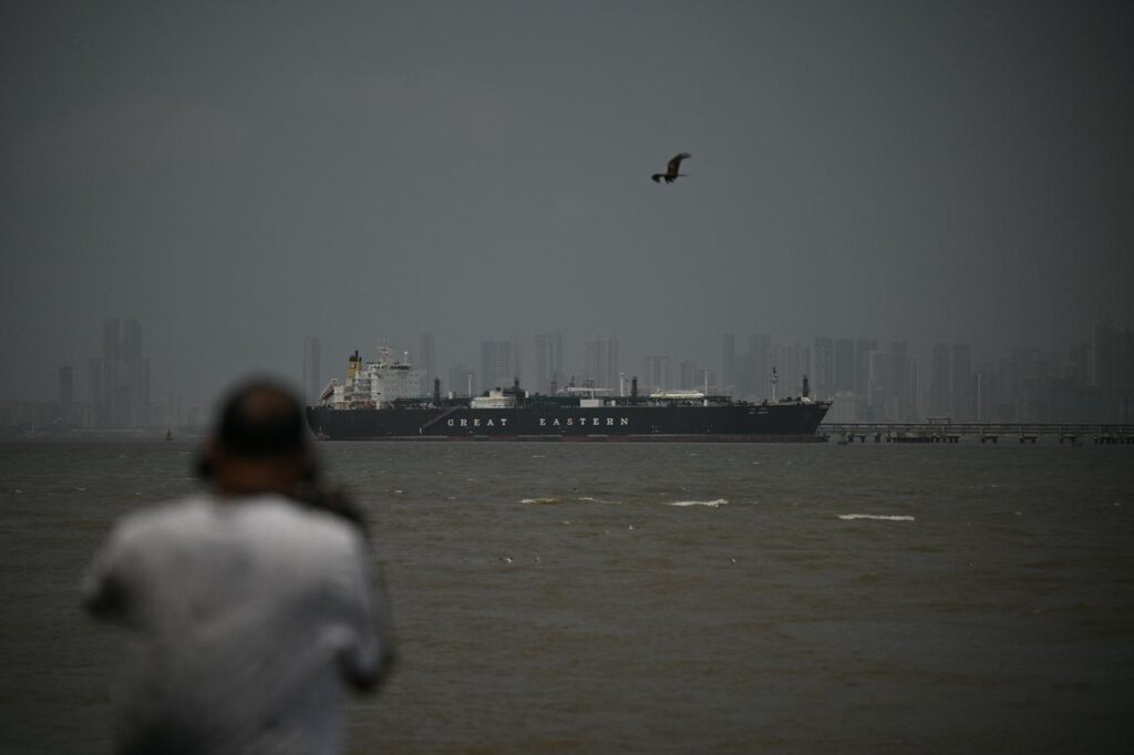 The LPG carrier Jag Vasant, transporting liquefied petroleum gas, after passing through the Strait of Hormuz, is seen at the Mumbai Port in Mumbai, India on April 1, 2026. (AA Photo)