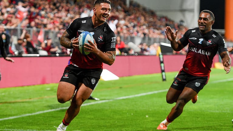 Codie Taylor of the Crusaders scores a try during the Super Rugby Pacific match - Crusaders Vs Fiji Drua at the last game at Apollo Projects Stadium, New Zealand, April 3 2026.