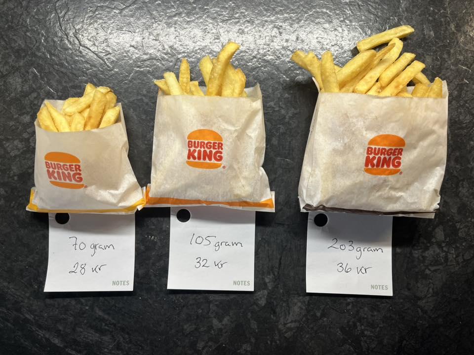 Weight of three types of fries from Burger King