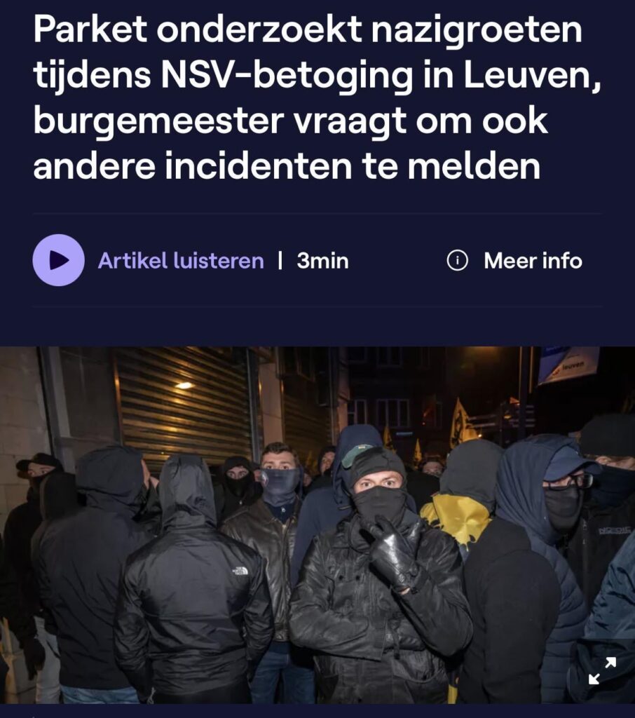 Public prosecutor investigates Nazi greetings during NSV demonstration in Leuven, mayor also asks to report other incidents