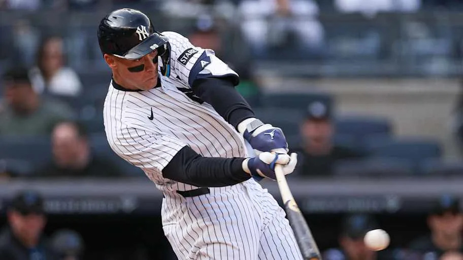 Aaron Judge belts the baseball and judges it out of order for the New York Yankees. 