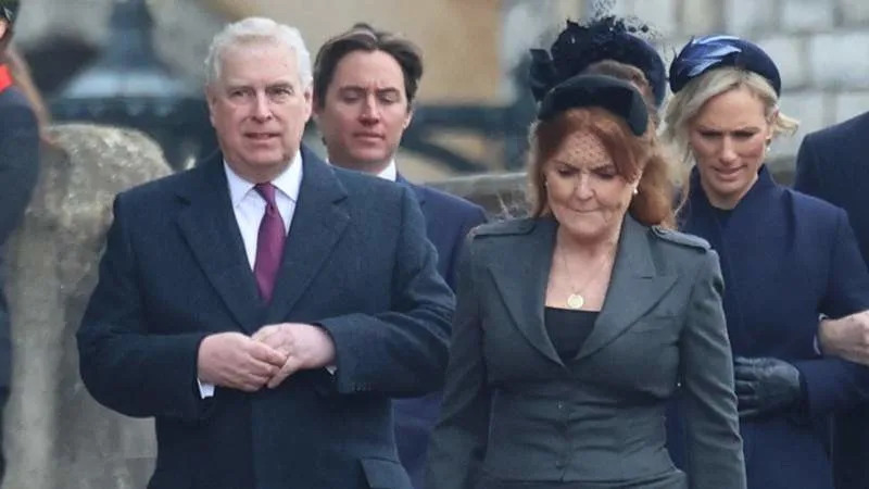Andrew Mountbatten-Windsor and Sarah Ferguson attend the funeral for Constantine of Greece in 2024. By: MEGA