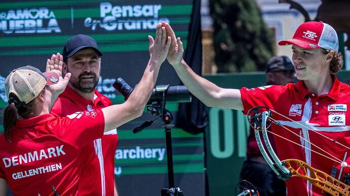 Sanne de Laat's eight gives Denmark gold in compound mixed team at Puebla 2026