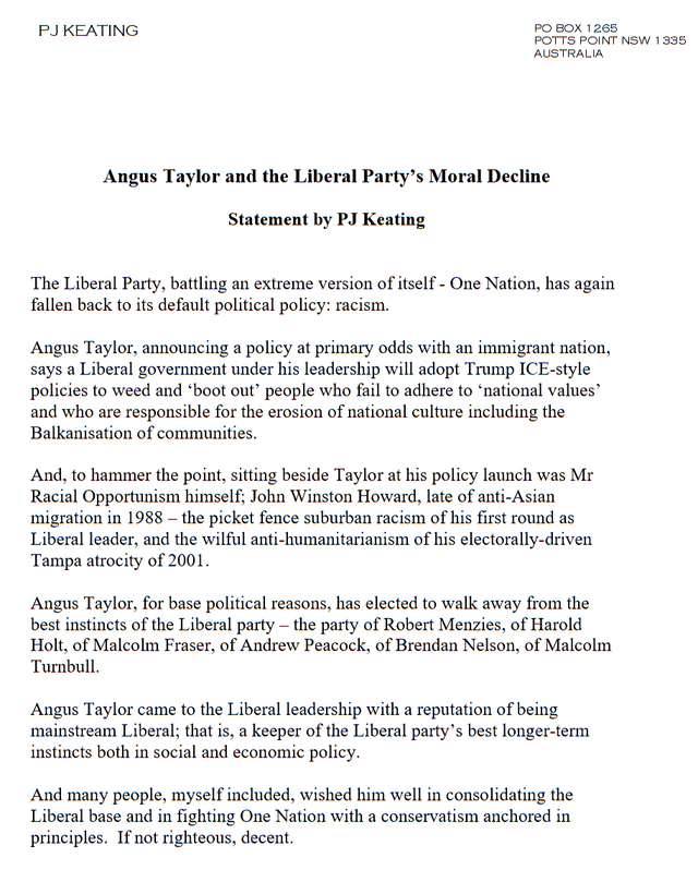 Angus Taylor and the Liberal Party's Moral Decline | by Paul Keating