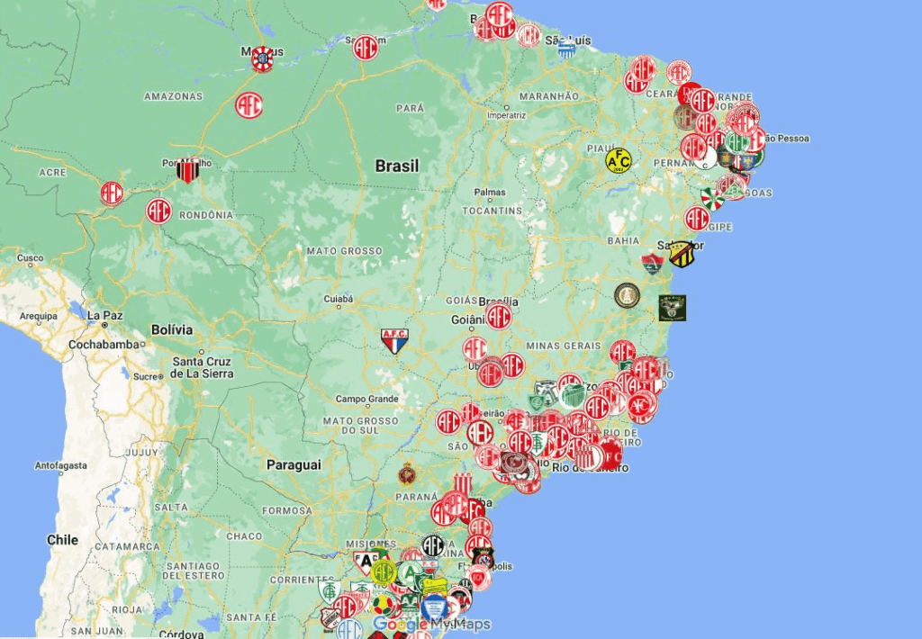Map of football clubs called "America" ​​in Brazil