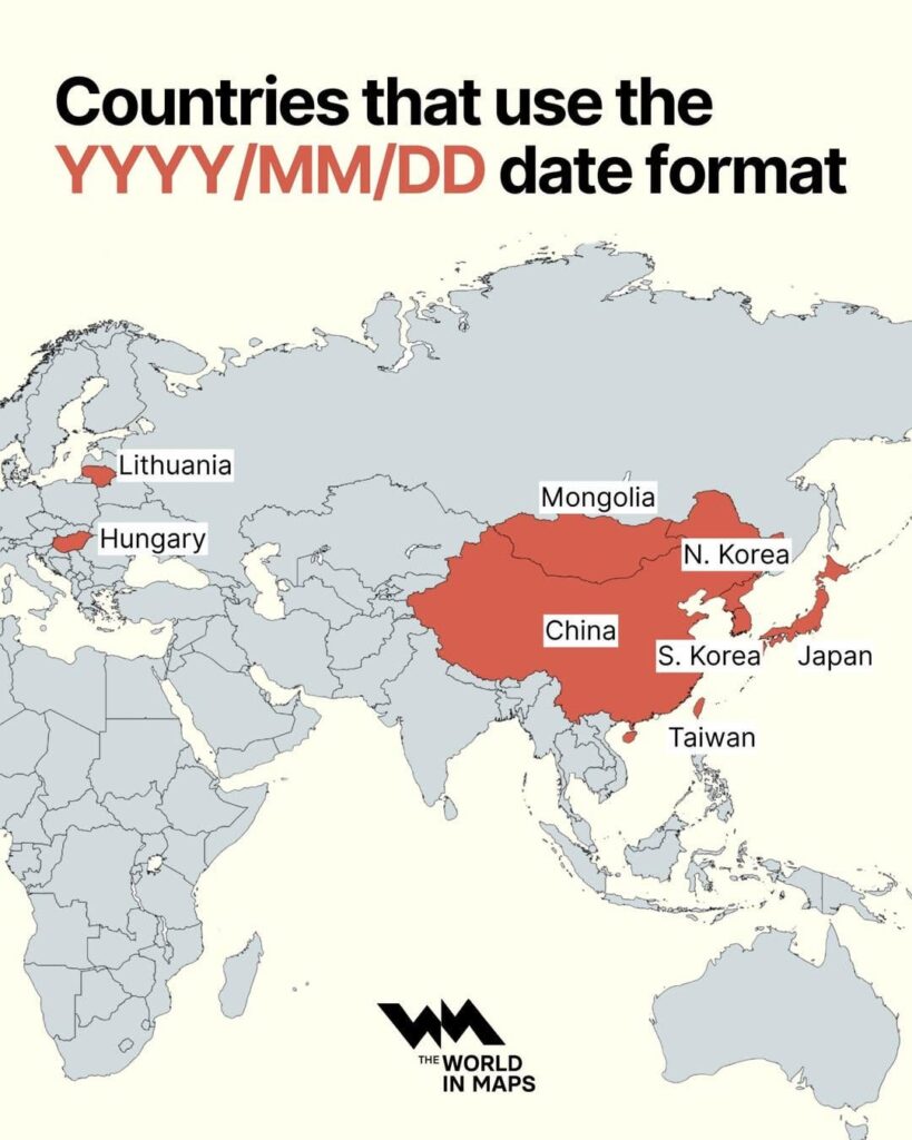 Countries that use the (YYYY/MM/DD) date format