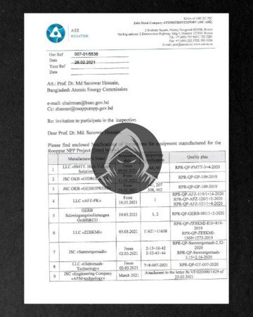 Official Atomstroyexport letter related to nuclear equipment inspection for an international project. (Source: CyberLegion) Official Atomstroyexport letter related to nuclear equipment inspection for an international project. (Source: CyberLegion)