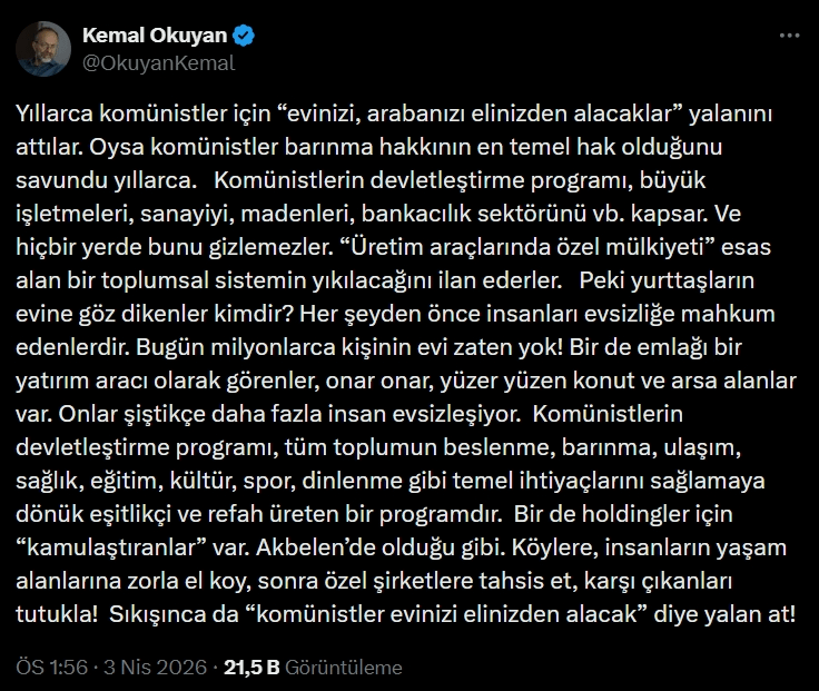 Kemal Okuyan's reaction to İkizköy: 'Those who say communists will take your house are crashing into people's houses in Akbelen'