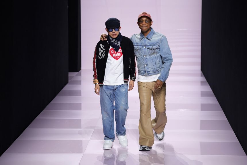 Among Nigo's longstanding friends and creative collaborators is the American musician, record producer, designer and entrepreneur Pharrell Williams (right). They walk the runway at the Louis Vuitton menswear show at Paris Fashion Week in January 2025.