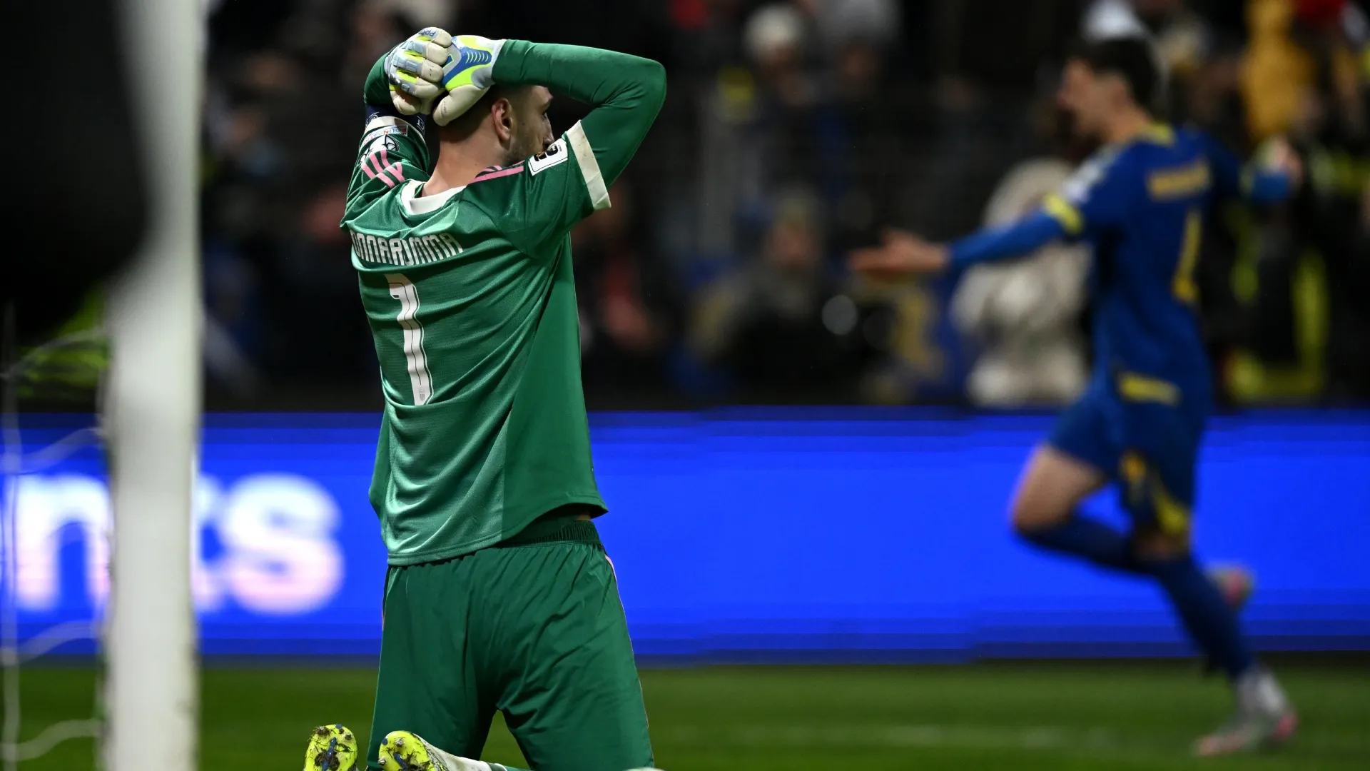 Gianluigi Donnarumma of Italy shows his dejection after the game against Bosnia & Herzegovina..