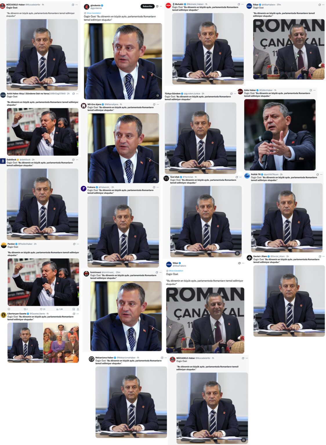 A user has compiled the news pages that carried out a coordinated perception operation about Özgür Özel, the rest is below: