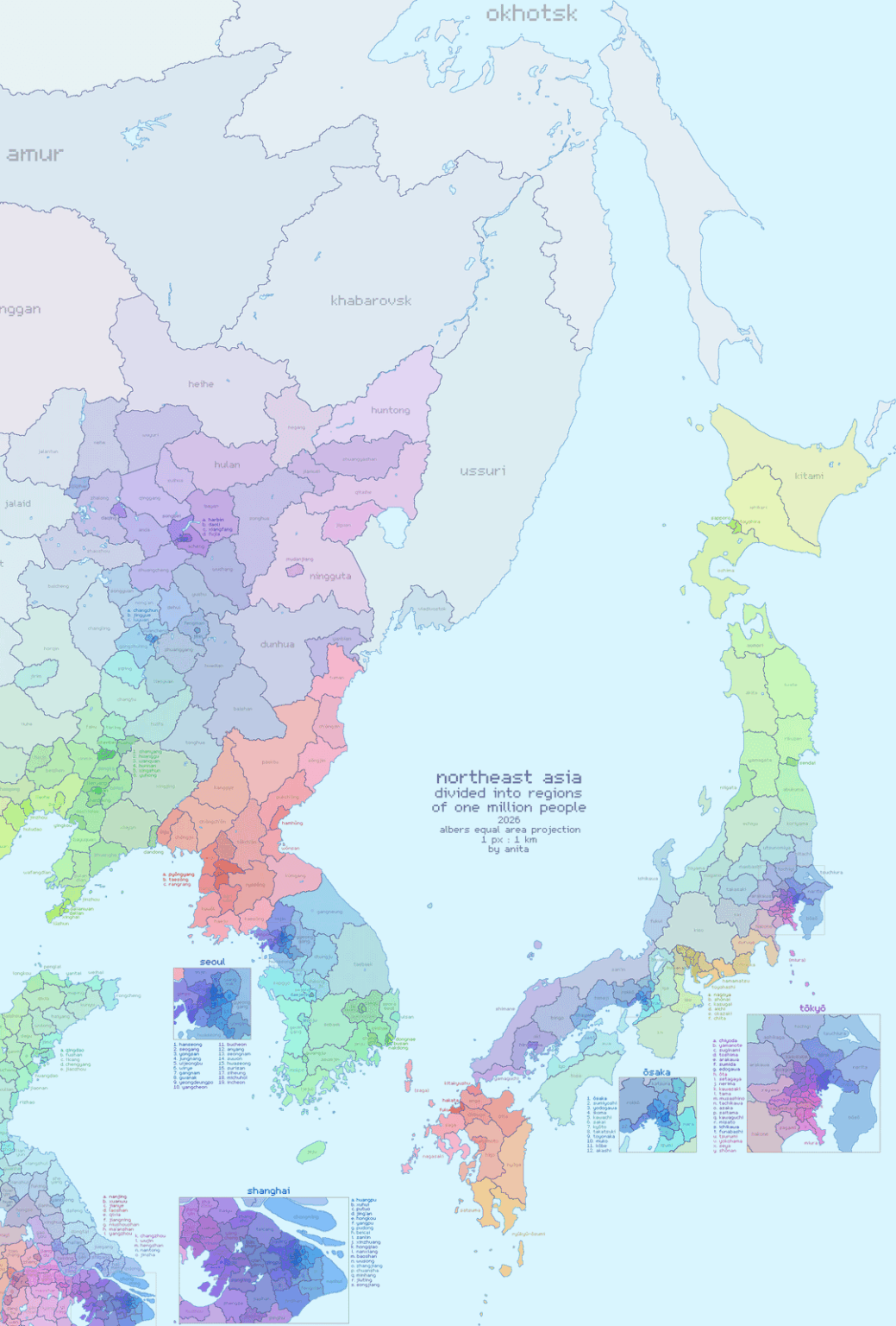 northeast asia divided into regions of 1 million people [OC]