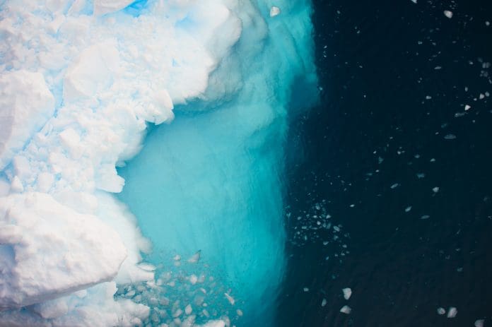 Aerial view of icebergs in Antarctica