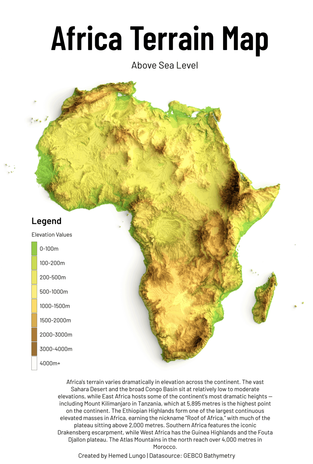 [OC] Africa Terrain Map