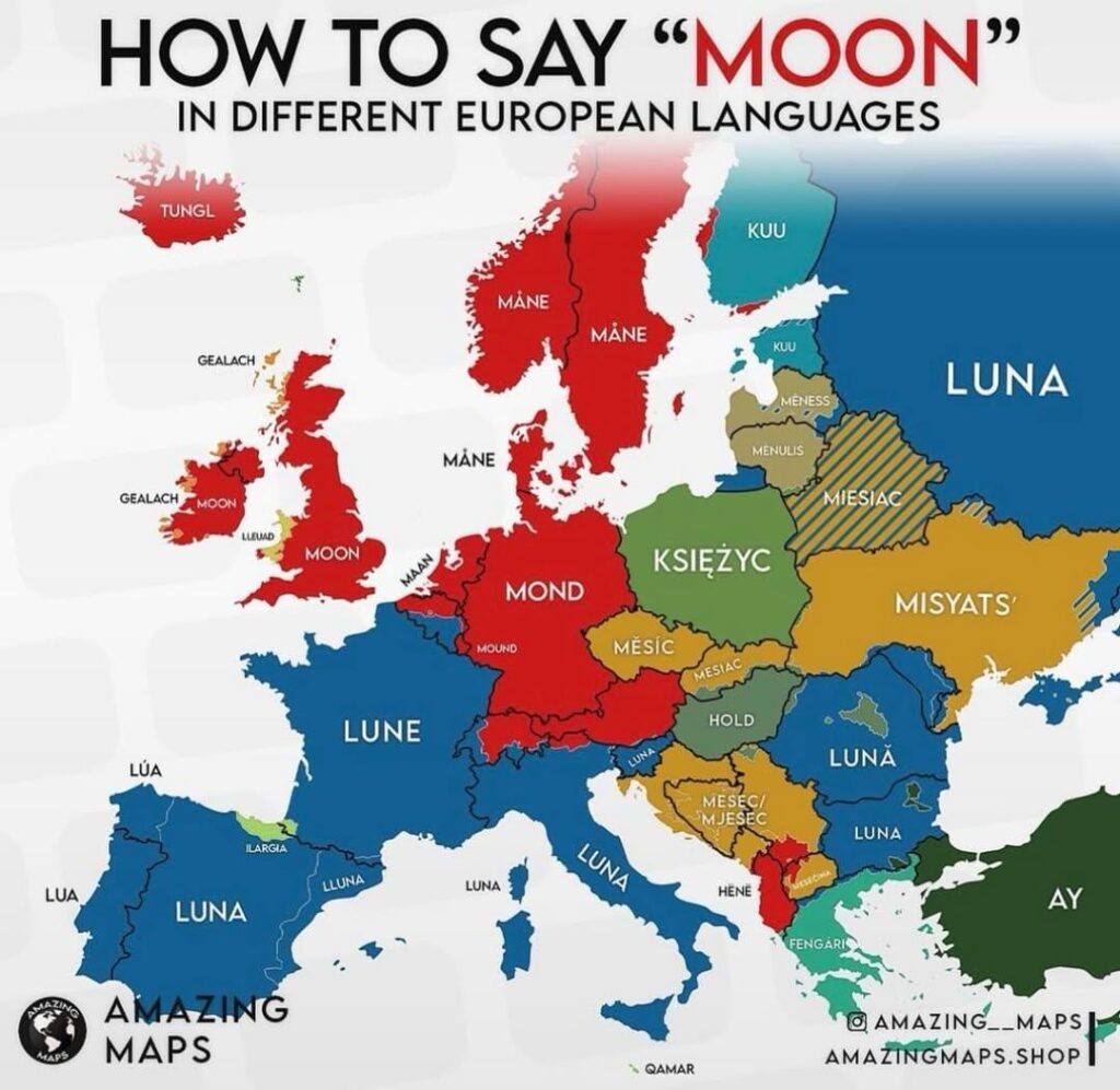 How to say "moon" in different European languages