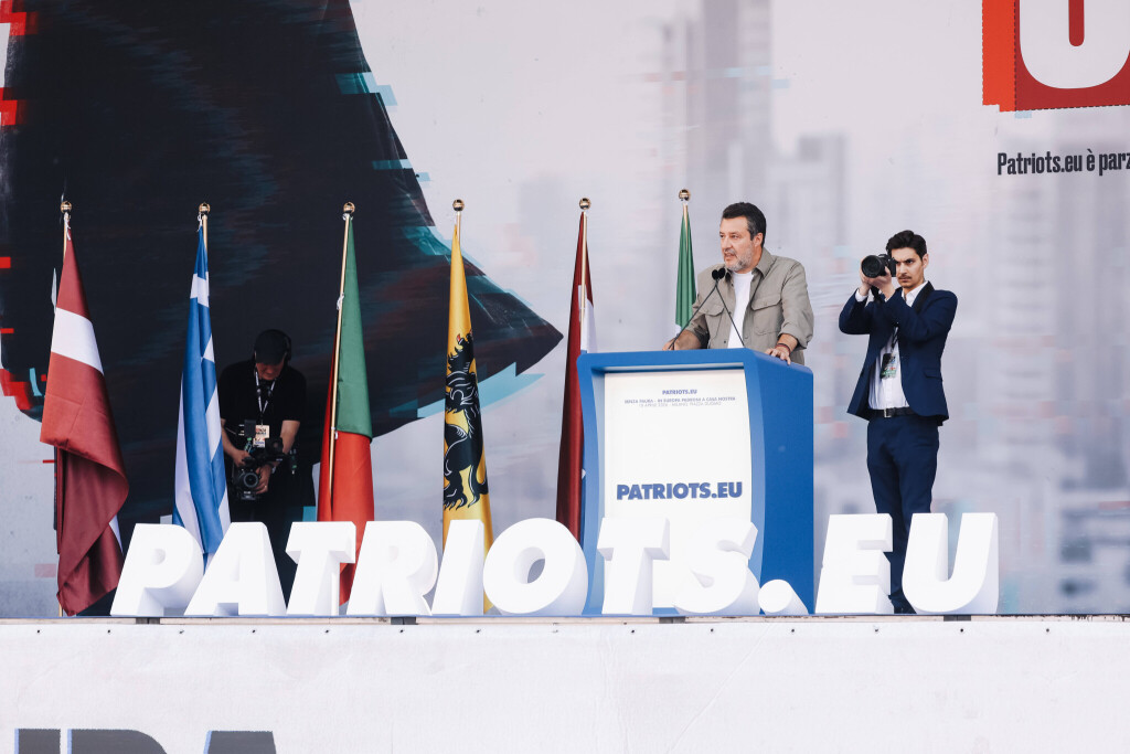 Milan, the Without Fear - Masters of Our Own demonstration organized by the European party Patriots.eu in Piazza Duomo. Pictured: Matteo Salvini (Minister of Infrastructure and Transport) Copyright: xAlessandroxBremecx xipa-agency.netx xx IPA_Agency_IPA74051162