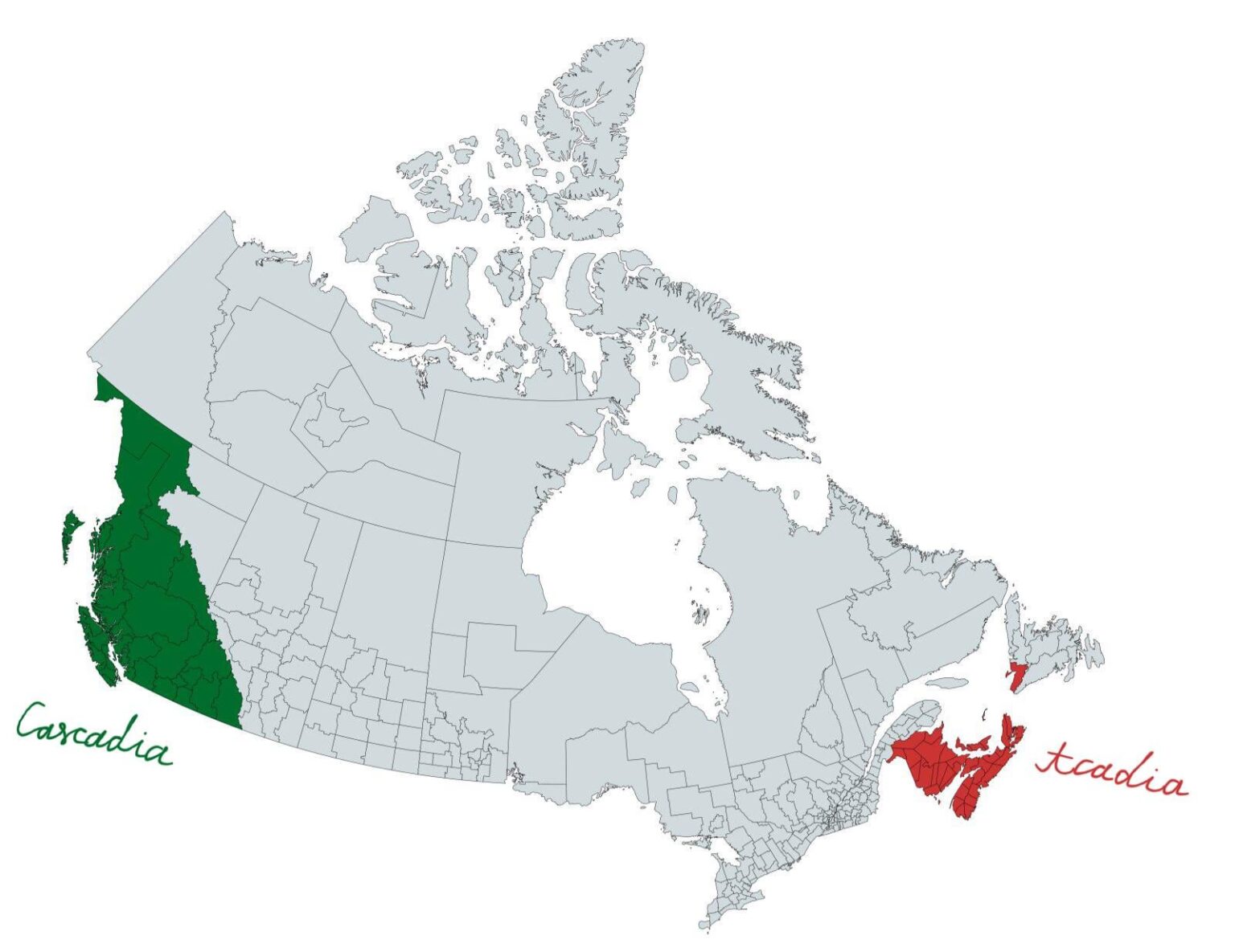 Cascadia and Acadia regions in Canada