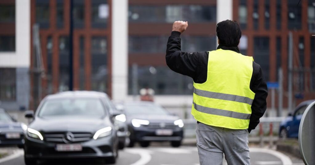 Dozens of demonstrators wearing yellow vests demonstrate in Liège