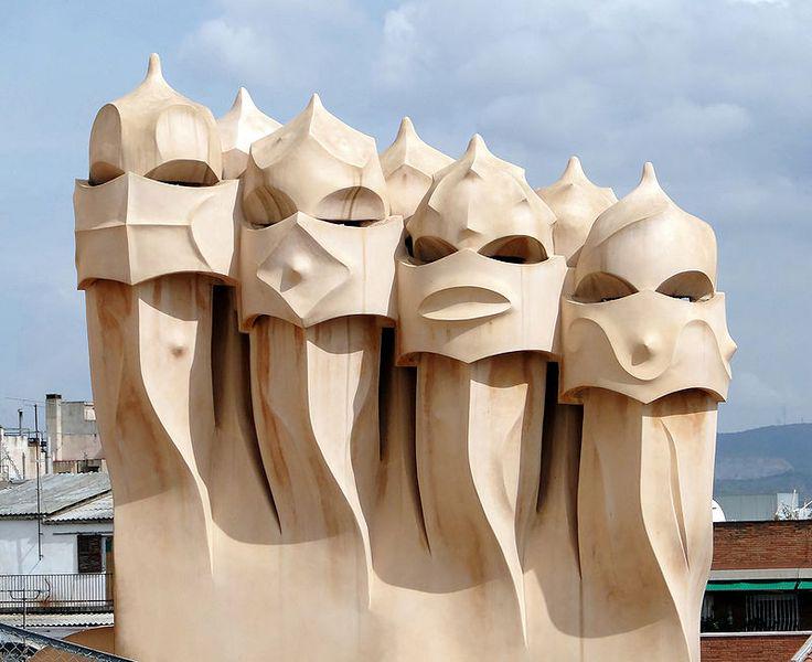 Modernist chimneys on the Casa Milà (Barcelona, ​​Spain), by Antoni Gaudí. (1906)