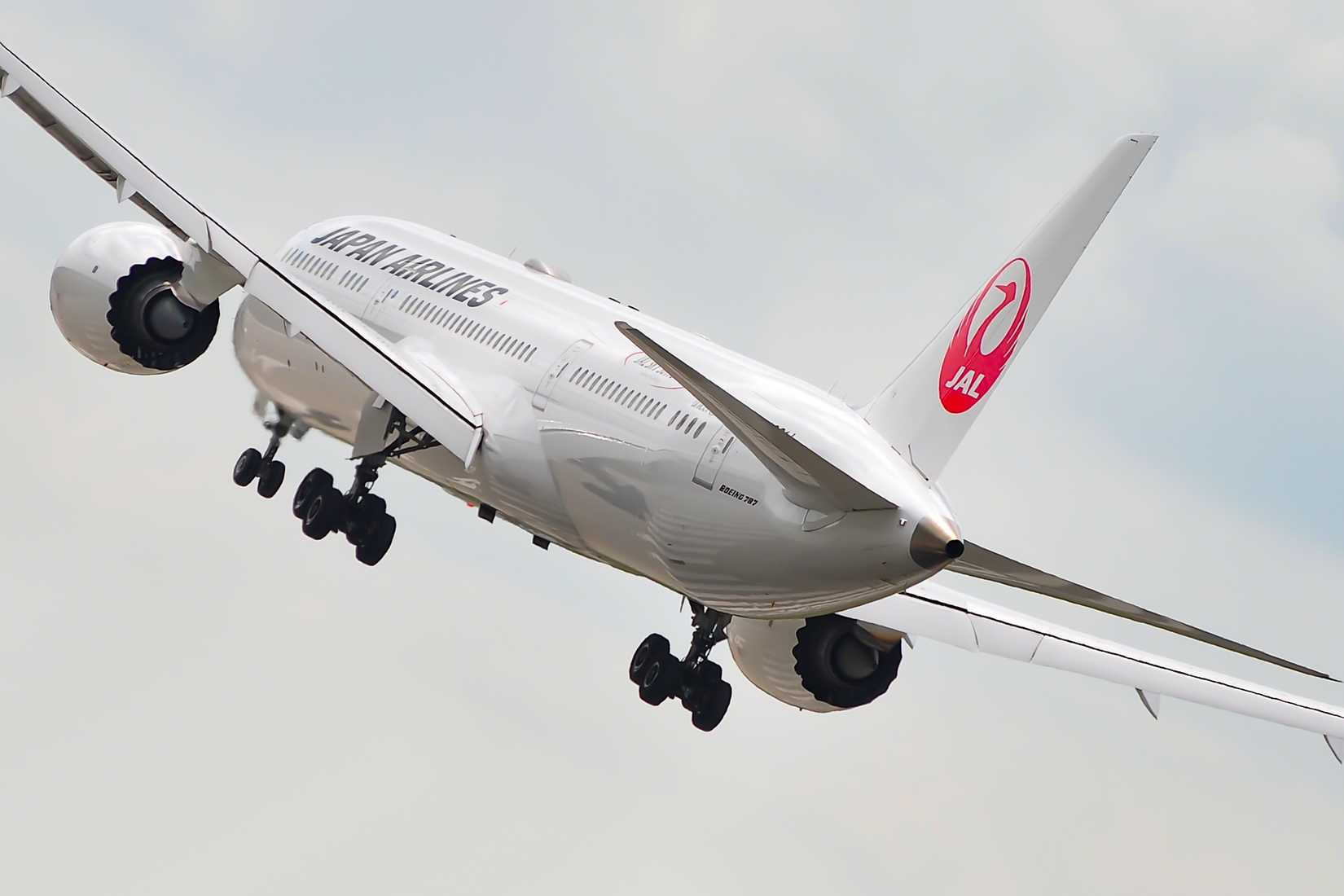 Japan Airlines Boeing 787 take off airport from Frankfurt, Germany.