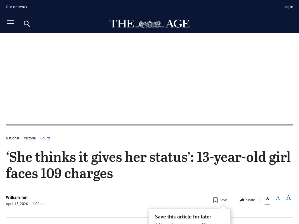 ‘She thinks it gives her status’: 13-year-old girl faces 109 charges