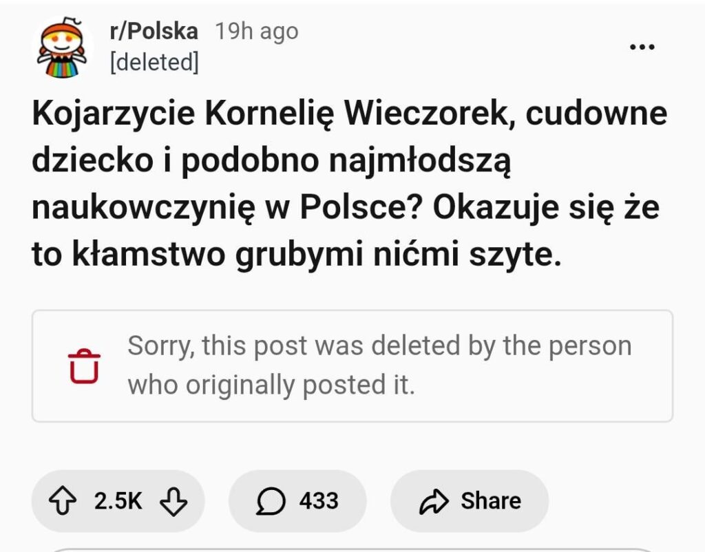 Why did yesterday's post highlighting Ms. Kornela Wieczorek's achievements fall off her bike?