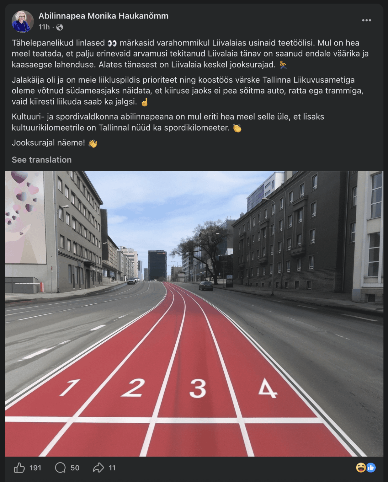 Deputy Mayor Monika Haukanõmm's April Fool's joke: "the pedestrian is a priority in Tallinn"