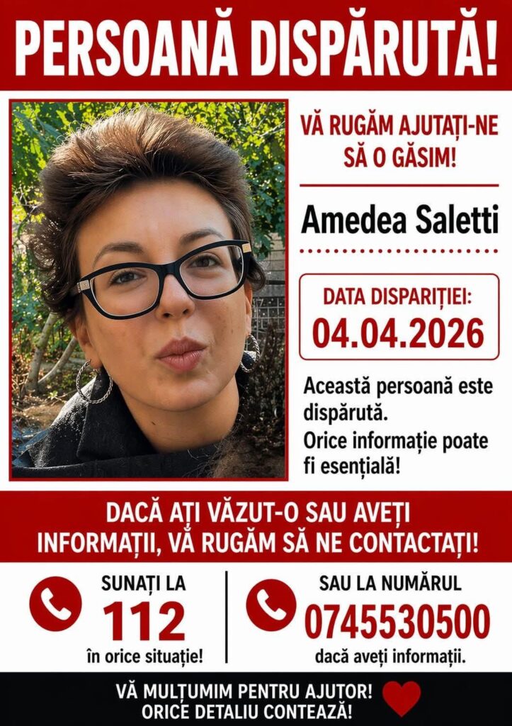 Amedea Saletti, a young woman from Arad, disappeared without a trace on April 4, on her way to her boyfriend's home